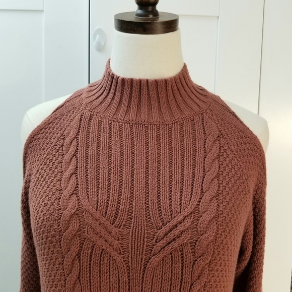 Express Coral High neck cold shoulder Sleeve Sweater Dress, Large - Picture 4 of 12